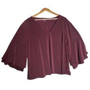 Lane Bryant Burgundy Bell 3/4 Sleeve V-Neck Blouse 18/20 Women Pullover Comfy